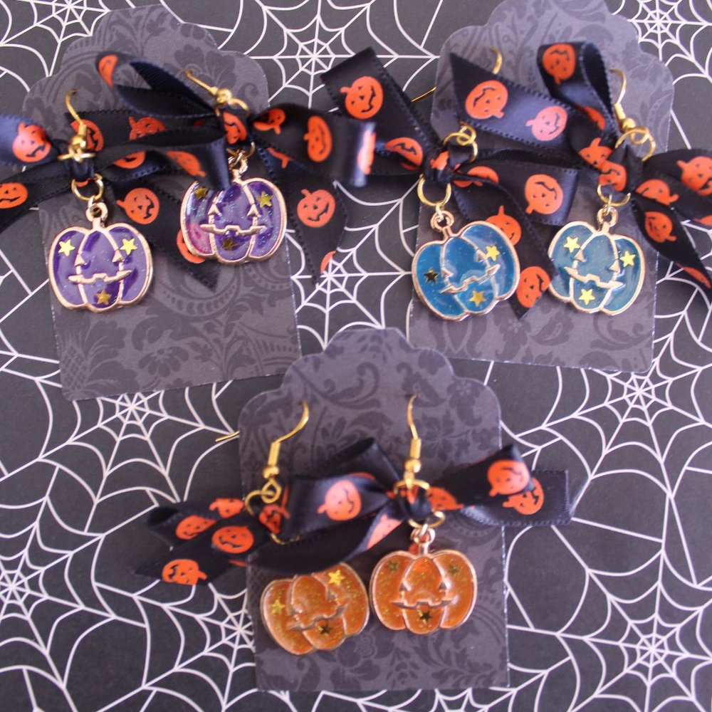 PUMPKIN JACK-O-LANTERN BOW EARRINGS 🎃🖤